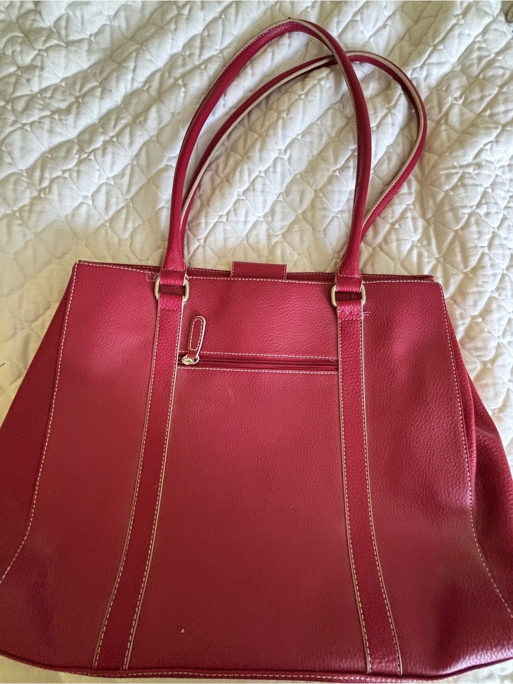 Wilsons Leather Red-Leather Tote with Front Zip Pocket